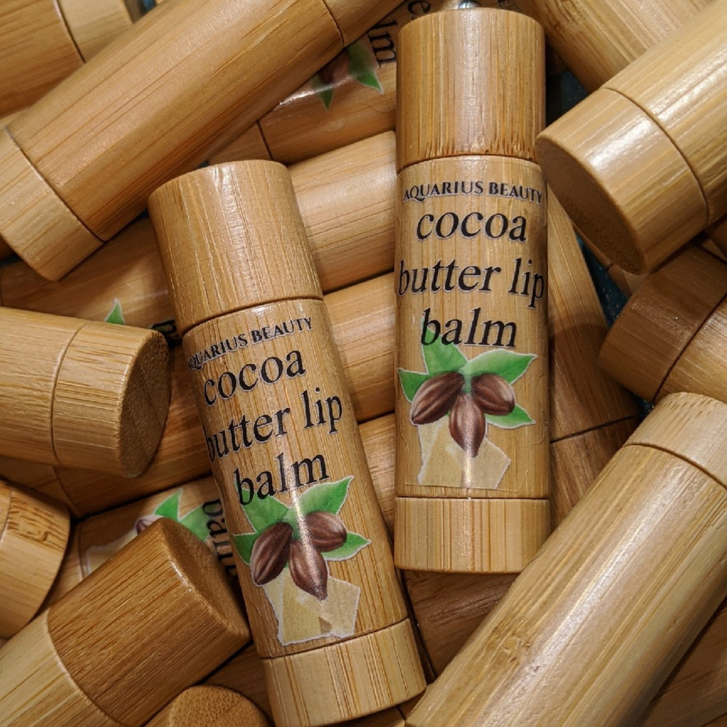 Cocoa butter lip balm in a bamboo tube by Aquarius Beauty